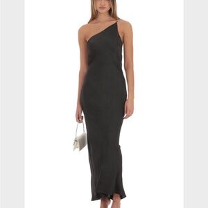 Lucy in the Sky Black One Shoulder Dress with Pearl Straps
